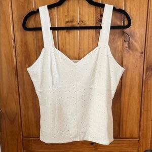 Cabi Eyelet Tank medium White v neck Lined fitted new